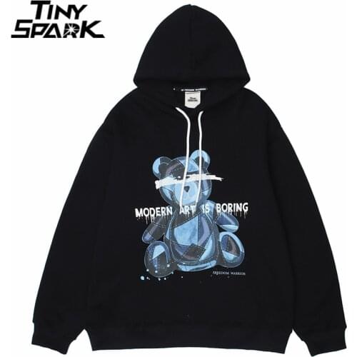 Hoodie Sweatshirt Hip Hop Bear Letter Print Hooded Pullover 2021 Men Streetwear Harajuku Cotton Casual Autumn Hoodie Sweat Shirt