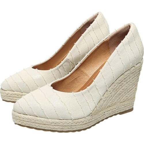 2021 Spring Summer Shoes Women Wedge Heels Retro Ladies Party Shoes Soft Cloth Footwear Women Pumps Woman Wedges 10cm A3543