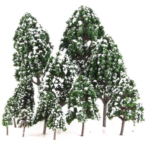 Pack of 12 Plastic Poplar Trees Model Train Snow Scenery Landscape 1:500-1:50