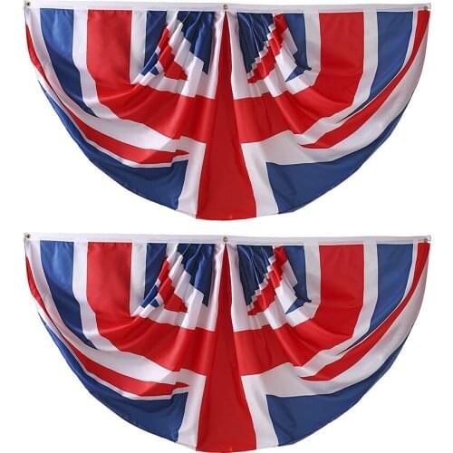 United Kingdom UK Pleated Fan Flag Bunting Banner Indoor Outdoor Front Porch Decorations Patriotic Holiday Celebrations
