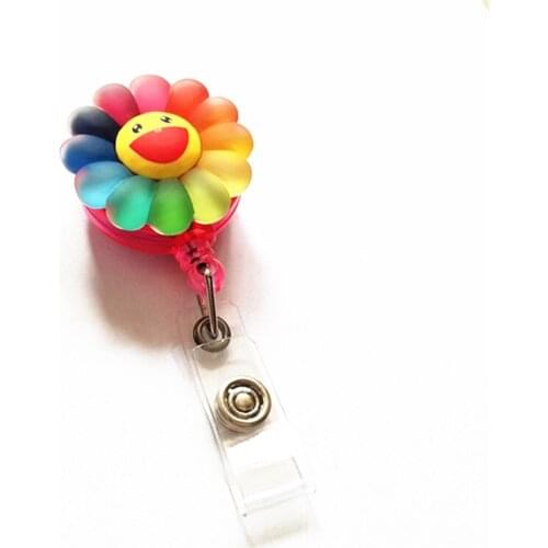 1pc Cute Cartoon Sunflower Retractable Badge Reel Pull ID Name Nurse Id Card Holder Badge Holder Buckle Name Tag Card Supply