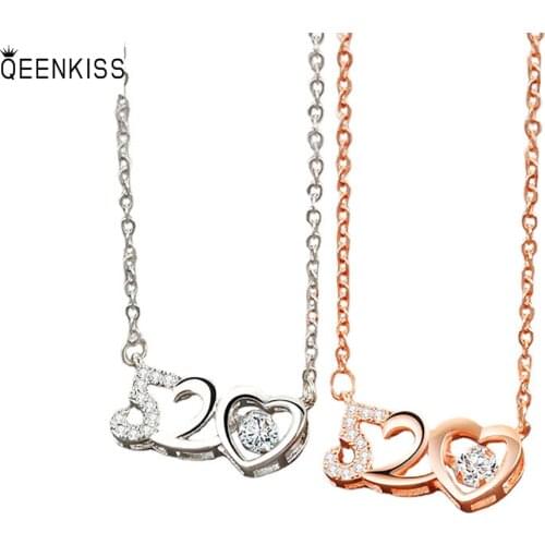 QUEENKISS NC603Fine Jewelry Wholesale Fashion Lady Girl Birthday Wedding Gift 520AAA Zircon18KT Rose Gold White Pendant Necklace