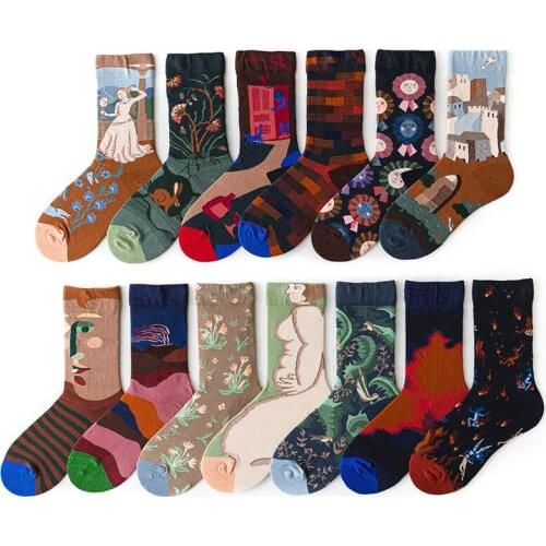 Funny Men Women Fashion Harajuku Painting Socks Cotton Kawaii Hip Hop Personality Personality Art Abstract Oil Socks Hot Sale