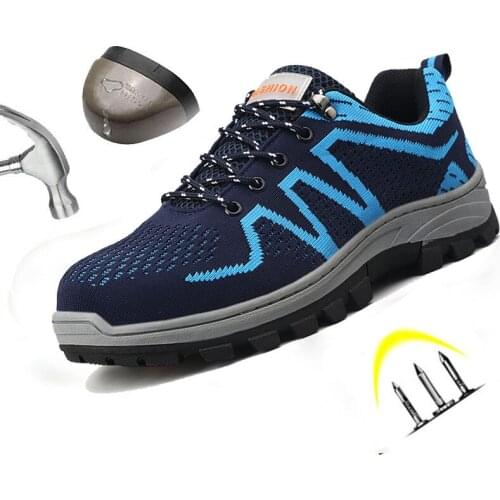 Safety Shoes Men Breathable Mesh Lace Up Rubber Sole Steel Toe Non-smashing Puncture-resistant Indestructible Tooling Work Boots