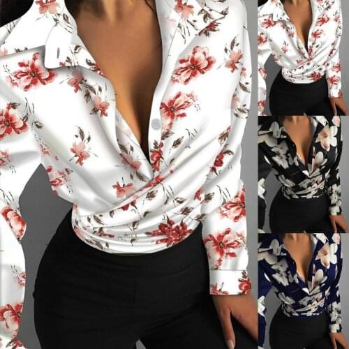 2021 New Summer Butterflies Print Women Shirt Turn-down Collar Autumn Long Sleeve V Neck Pullover Blouse Ladies Clothing Elegant