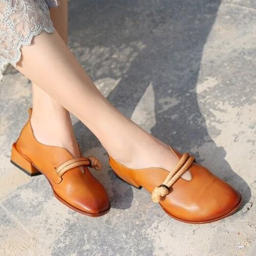 YourSeason 2021 Spring Autumn Vintage Pumps Ladies Genuine Leather Handmade Concise Women Sewing Round Toe Casual Shoes