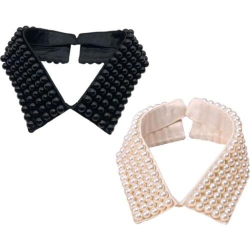 Women Handmade Beading Faux Pearls Layers Bib Lapel Fake Collar Necklace Choker