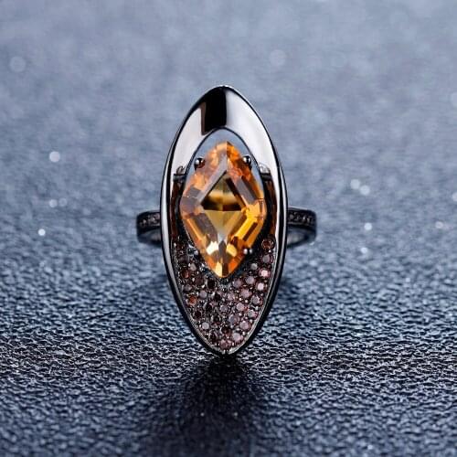 GEMS BALLET Natural Citrine Gemstones Finger Rings Real 925 Sterling Silver Geometric Shape Ring for Women Fine Jewelry