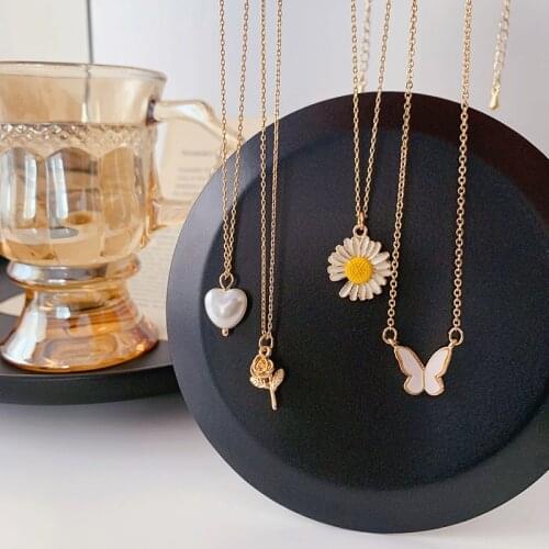Multiple Flower Heart Butterfly Pendant Necklace Gold Color Chain Rose Choker Necklaces for Women 2020 Summer Holiday Jewelry