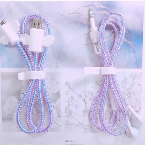 1 Roll Laser Color Style 1.55M USB Charging Data Line Cable Protector Wire Cord Protection Spring Wrap Cable Winder Organizer