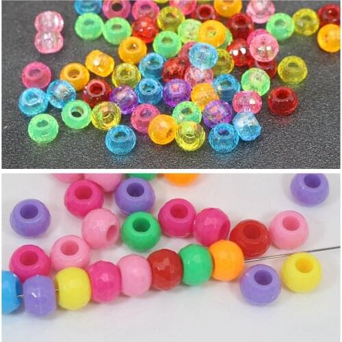 200 Mixed Opaque Color Acrylic Faceted Round Pony Beads 9X6mm Kids Craft Kandi
