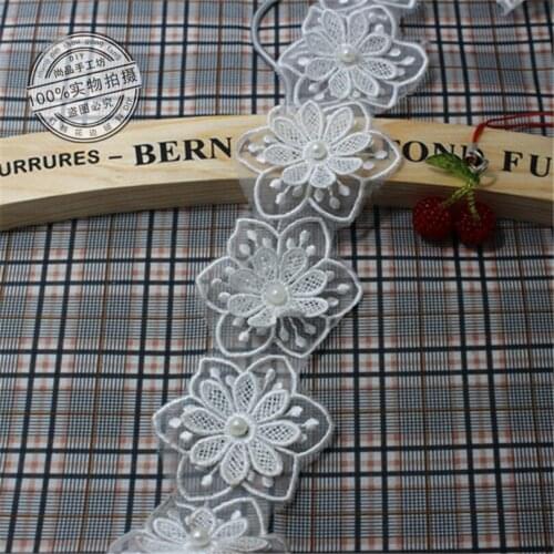 30pcs Handmade Beaded Sewing Lace Trims Ribbon Floral Ornaments Patch Flower Lace Appliques For Wedding Dress Decor