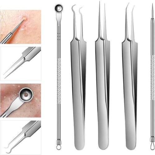 5pcs/Box Blackhead Remover Acne Clip Pimple Needles Pin Stainless Steel Facial Black Spot Pore Cleaner Beauty Skin Care Tool Set