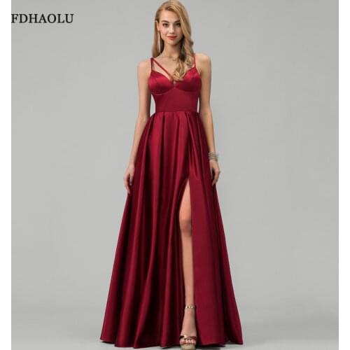 AE13 New Arrival V Neck Long Prom Dresses Satin Blue Vestidos De Festa Sexy Evening Party Dress High Slit With Pocket