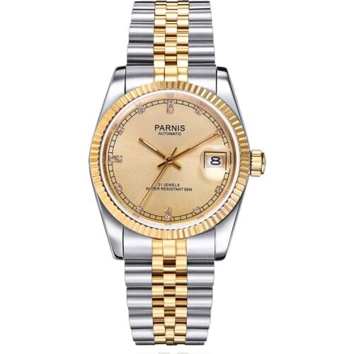 Parnis 36mm Automatic Mechanical Men Watch Luxury Brand Business Sapphire Crystal Stainless Steel Bracelet Wristwatch Men