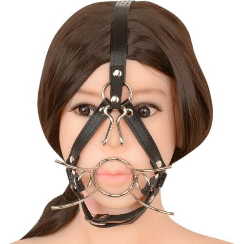 Adult Game Bdsm Slave Nose Hook Oral Fixation Fetish Open Mouth Bite Gag with Nose Clip Sex Toys Leather Bondage Harness Straps