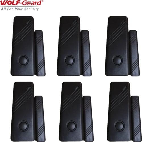 6Pcs Wolf-Guard Wireless Door Window Contact Sensor Sensitive Detector for Home Security Alarm Burglar System 433MHz Dark Brown