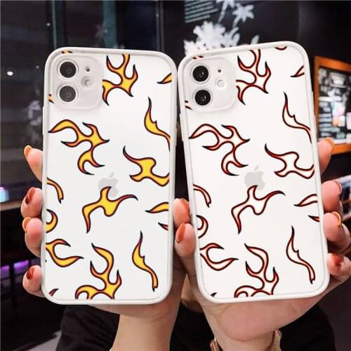 Blue Flame Fire Phone Case For iPhone 12 11 Mini Pro XR XS Max 7 8 Plus X Matte transparent White Cover