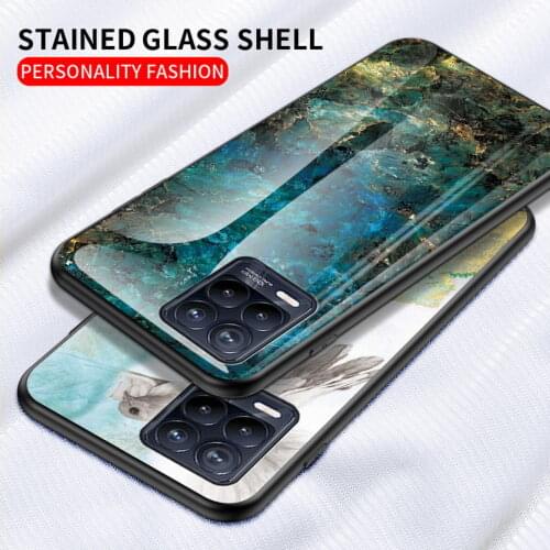 Tempered Glass Back Case For Realme 8 Pro Q3 C21 GT V11 7 Pro 6 Pro C3 Marble Phone Cover For OPPO A54 A94 Reno 5 Find X3 Pro