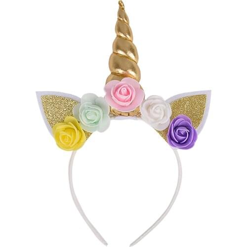 Kids Unicorn Headband Glitter Hairband Felt Flowers W Unicorn Horn Hairband Girls Hair Accessories