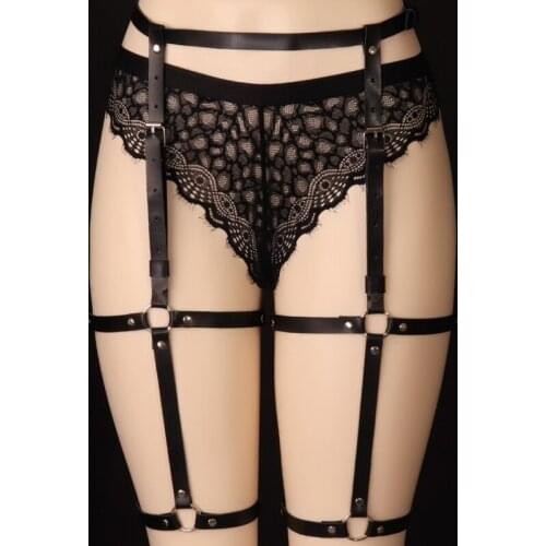 Womens Leather Sword Belt Waistband Body Bondage Sexy Leg Harness Suspenders Restraints Punk Garter Belt For Stockings Pub Rave