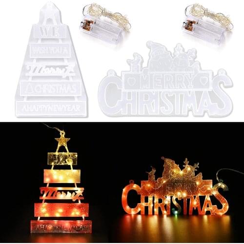 Christmas Resin Mold, Merry Christmas Logo Resin Mold, With LED Lights, Used To Make Christmas Tree Decoration DIY Crafts