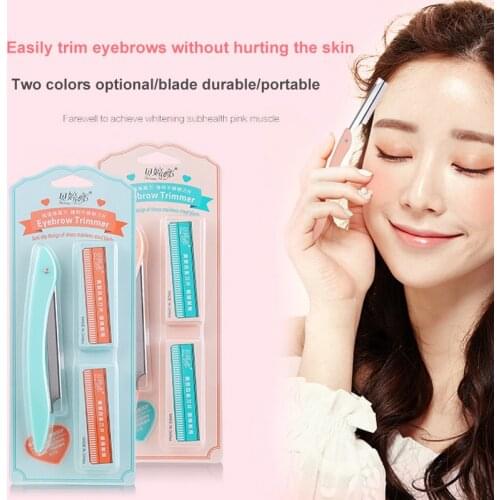 Beauty Makeup Tools Folding Stainless Steel Eyebrow Shaving Knife Set Eyebrow Shaving Knife With 10 Blades Random Color