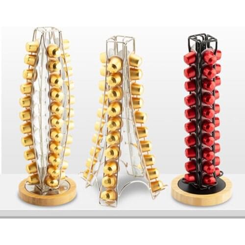 40 Cups Nespresso Coffee Pods With Wood Base Holder Rotating Stand Dolce Gusto Capsules Storage Shelve Organization Holder