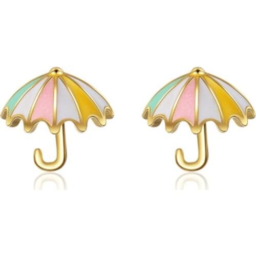 Korean temperament small fresh personality creative cute small color small umbrella silver plated stud earrings WE061
