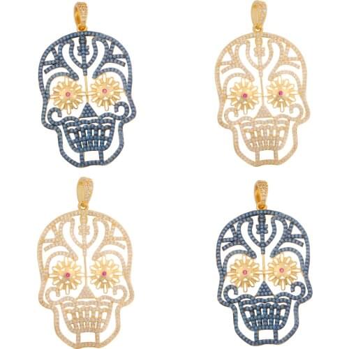 Large Skull Turquoise Cubic Zirconia Pendants Rhinestone Gold Charms Pendant For Handmade Necklace Accessories DIY Jewelry