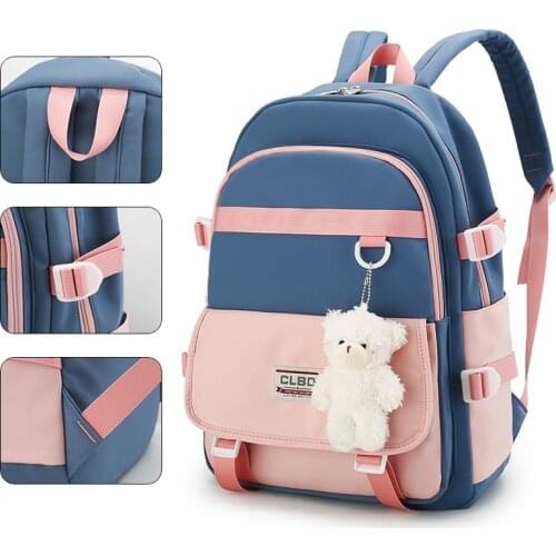 Kawaii Womens Backpack Nylon Waterproof School Bags For Girls Contrast Color Childrens School Backpack Korean Shoulder Bag