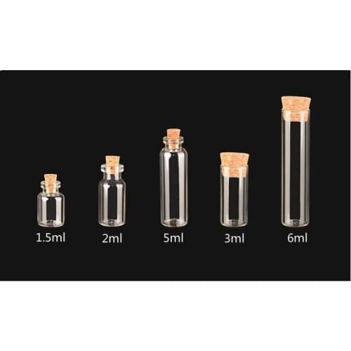 50PCS 1.5/2/3/5/6ml Mini Mason Jar Empty Small Glass Bottle Vial Decoration Glass Jars Cheap Cork Stopper Wish Small Glass Botte