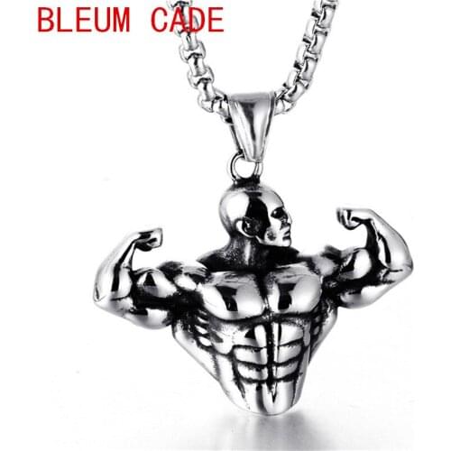 Strong Man Muscle Man Pendant Necklaces Titanium Stainless Steel Sports Gym Fitness Necklace For Men Jewelry