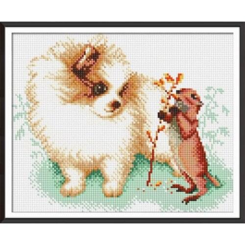 Pomeranian and squirrel Diamond painting cross stitch kit Square Round Drill stitching embroidery DIY handmade needlework