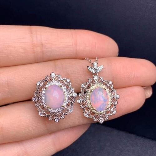Real Natural Opal jewelry set Natural Real Opal 925 sterling silver 1pc pendant,1pc ring