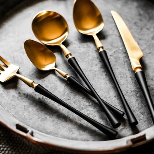 Stainless Steel Steak Knife And Fork Set Creative Western Tableware Plating Black Handle Steak Knife Fork Spoon