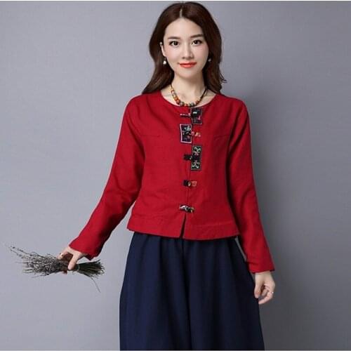 Chinese Style Clothing Women Blouses 2021 Cotton Linen Shirts Ladies Chinese Tops Casual Vintage Long Sleeve Tang Suit 12202