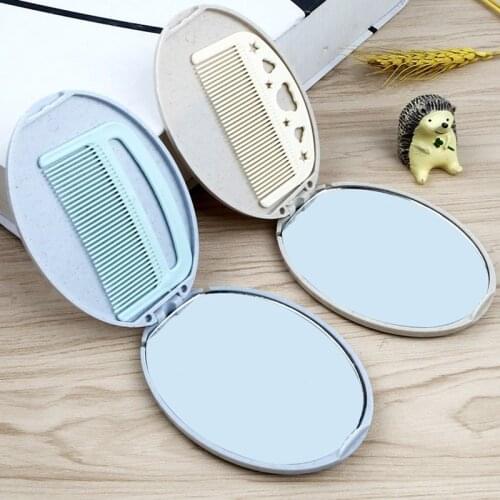 Wholesale Portable Makeup Mirror Small Comb Group Combine Suit Makeup Comb Fold Ellipse Pocket Mirror