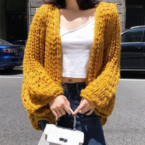 2020 Autumn and Winter new womens sweater style handmade stick needle solid color simple sweater cardigan coat K878