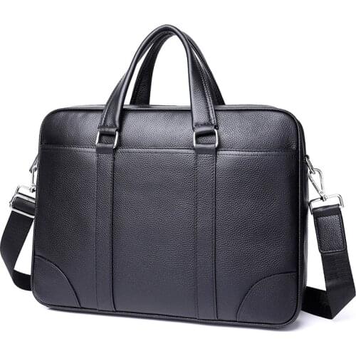 Mens Briefcase Bag Men Genuine Leather 14 15.6 inch Computer Bag Business Tote For Document Office Portable Laptop Shoulder Bag