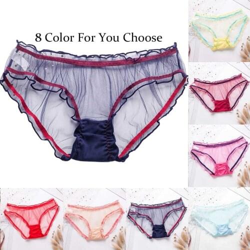 Sexy Silk Panties Women Lingerie Transparent Brief Underwear Ladies Panties Low Waist Solid Women Underpant Pant
