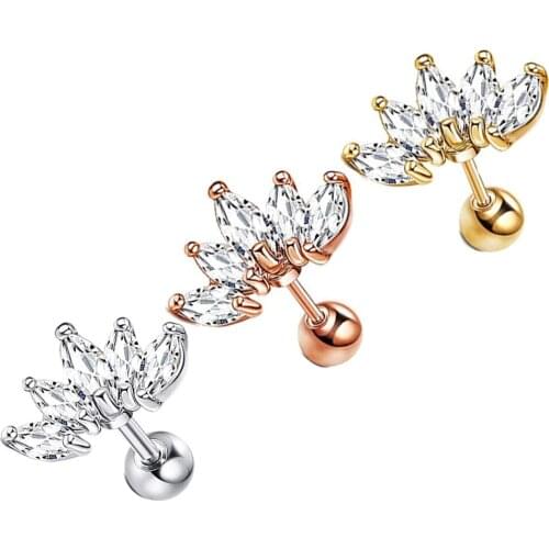 1Pc 6mm/8mm CZ Ear Tragus Helix Cartilage Piercing Surgical Steel Crown Daith Earring Piercing Jewelry