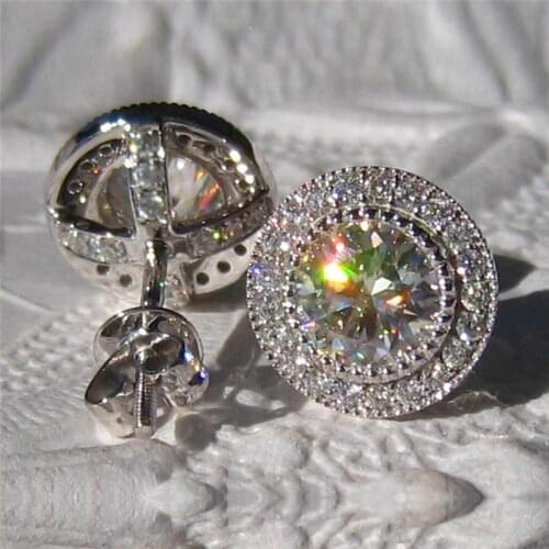 Huitan Fashion Luxury Cubic Zirconia Stud Earrings Girls Silver Color Accessories Party Daily Wear Statement Jewelry for Women