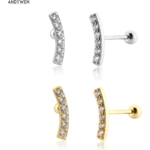 ANDYWEN 925 Sterling Silver 10mm Line Zircon CZ Bead Stud Earring 2021 Women Wedding Simple Tiny Jewelry Clips Piercing Gift