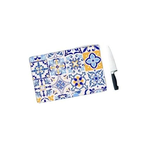Glass Cutting Board Blue Iznik Tile design Turkish Ottoman Art Themed Glass Cutting Board Iznik Tile 20x30 cm measure