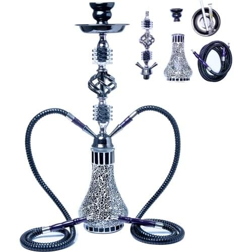 1Set Glass Hookah Double Tube Shisha Pipe With Carbon Clip Hookahs Bowl Arab Smoking Chicha Cigarette Accessories For Party Man