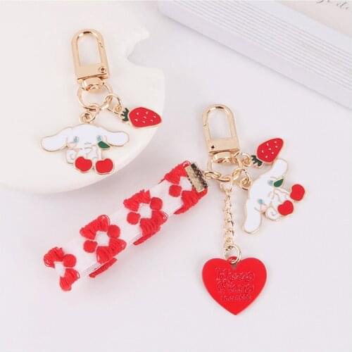 Cute Cartoon Big Ear Rabbit Keychain Flower Lanyards Couples' Keyring Bag Clouth Backpack Car Keys Decor Charms for Airpods Case