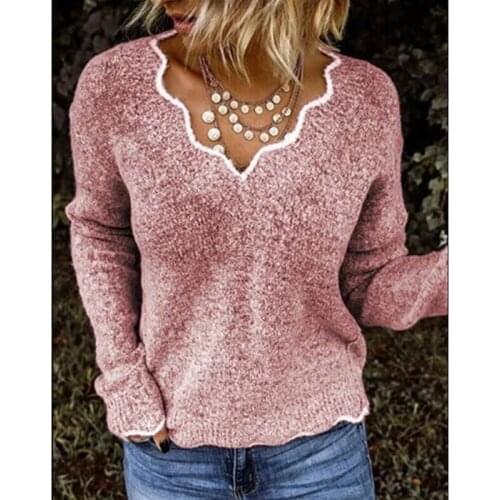 Fashion Ladies Sweater Autumn V Neck Long Sleeves Pullover Streetwear Casual Soft Warm Female Sweater