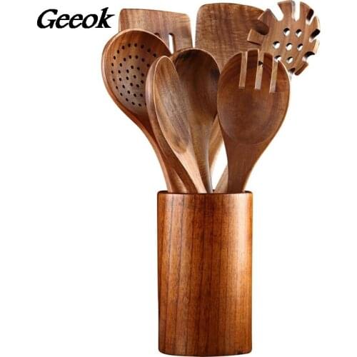 Thai Teak Wooden Turner Spatula Rice Spoon Big Soup Scoop For Cooking Wood Kitchen Cooking Utensils Supplies