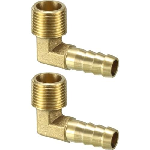 UXCEL Brass Barb Hose Fitting 90 Degree Elbow 10/12mm Barbed x 1/2 3/8 PT Male Pipe Adapter Connector Dowel Fasteners 2Pcs